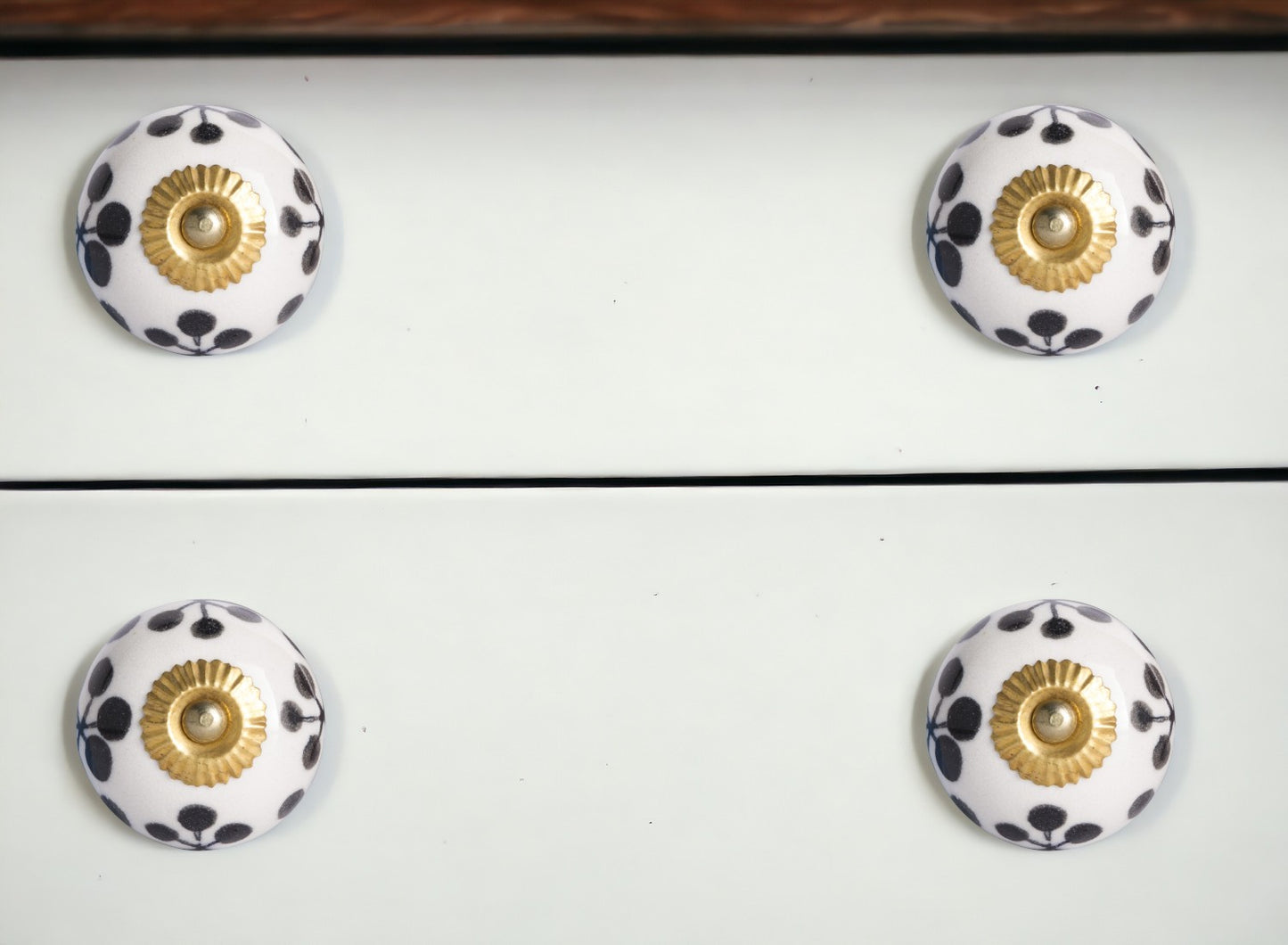 Set of Eight Black And White Ceramic And Metal Drawer Pull Knobs-0