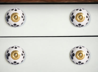 Set of Eight Black And White Ceramic And Metal Drawer Pull Knobs-0