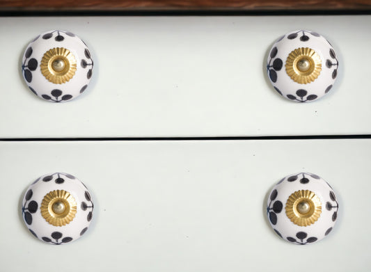 Set of Eight Black And White Ceramic And Metal Drawer Pull Knobs-0