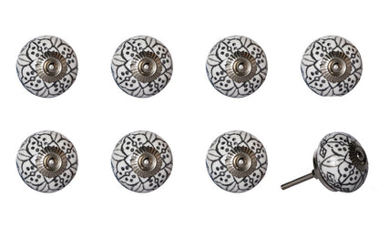 Set of Eight Black And White Ceramic And Metal Drawer Pull Knobs-1