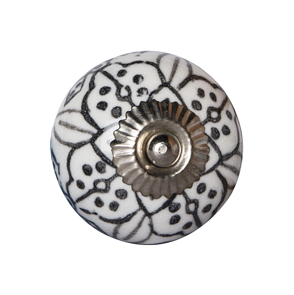 Set of Eight Black And White Ceramic And Metal Drawer Pull Knobs-2