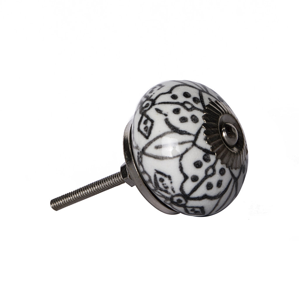 Set of Eight Black And White Ceramic And Metal Drawer Pull Knobs-3
