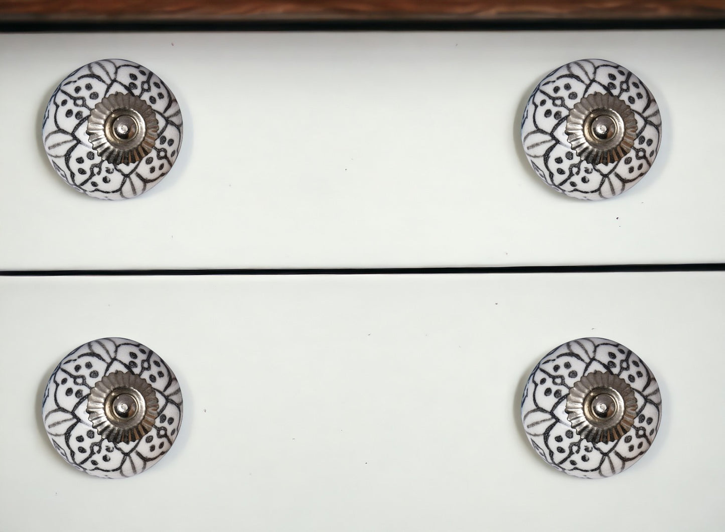 Set of Eight Black And White Ceramic And Metal Drawer Pull Knobs-0