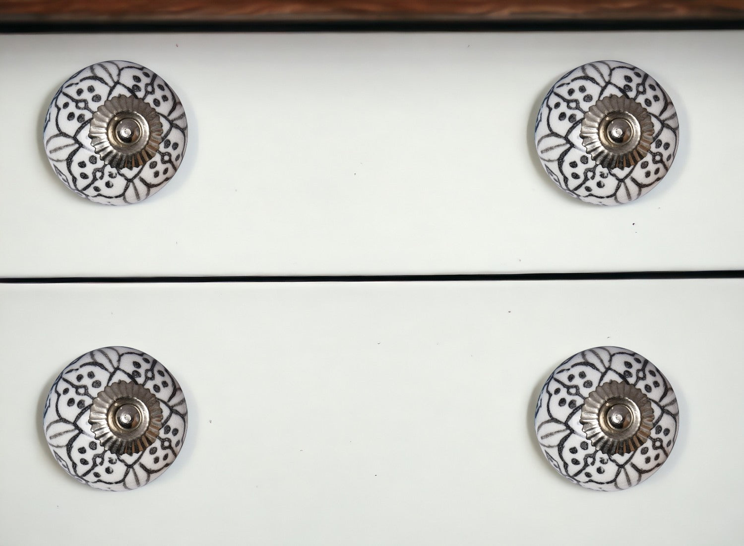 Set of Eight Black And White Ceramic And Metal Drawer Pull Knobs-0