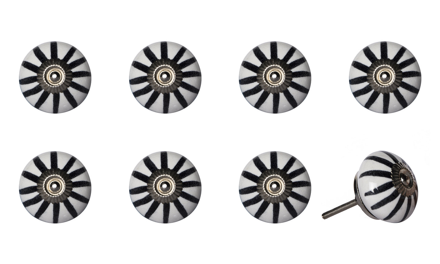 Set of Eight Black And White Ceramic And Metal Drawer Pull Knobs-1
