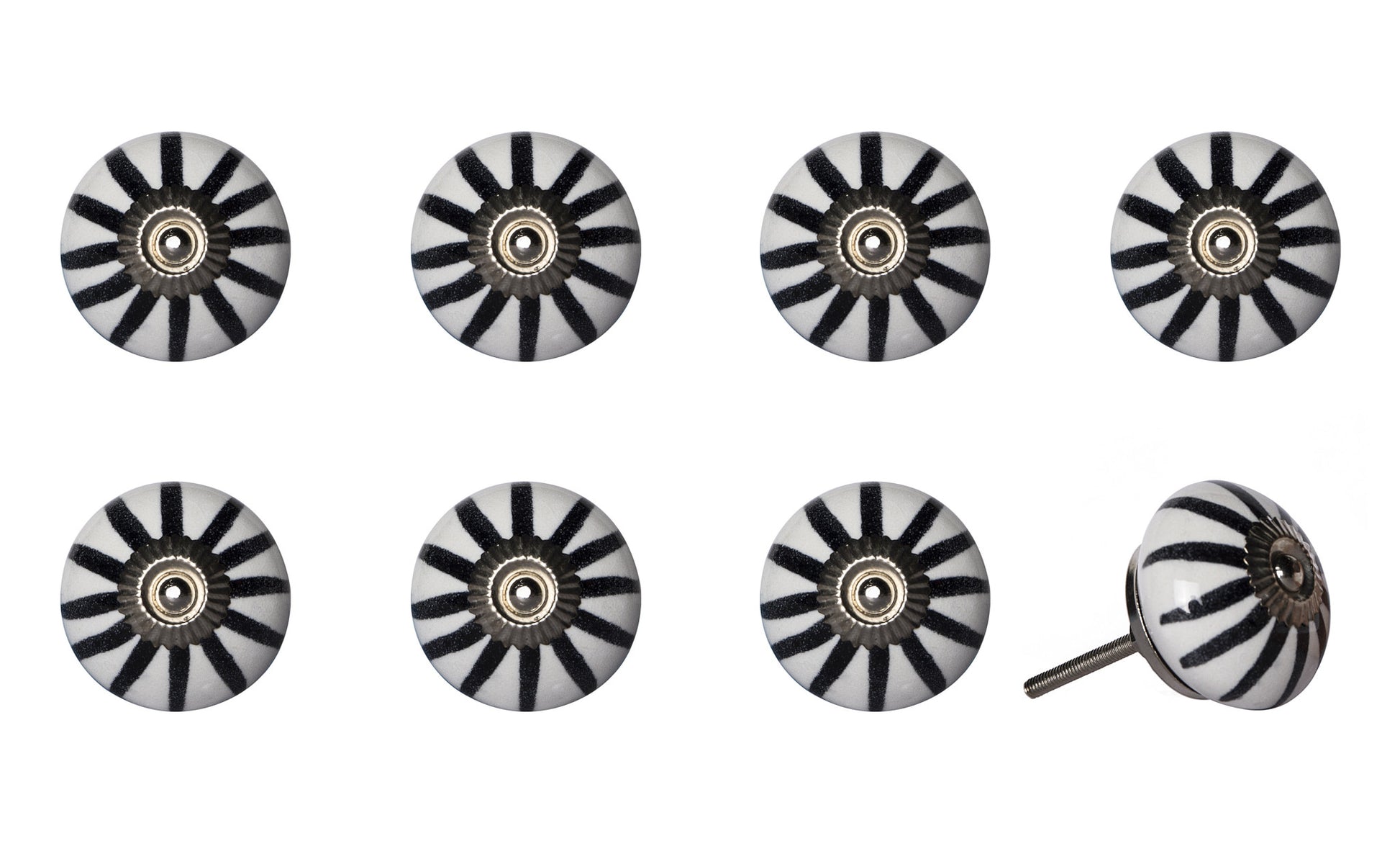 Set of Eight Black And White Ceramic And Metal Drawer Pull Knobs-1