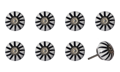 Set of Eight Black And White Ceramic And Metal Drawer Pull Knobs-1