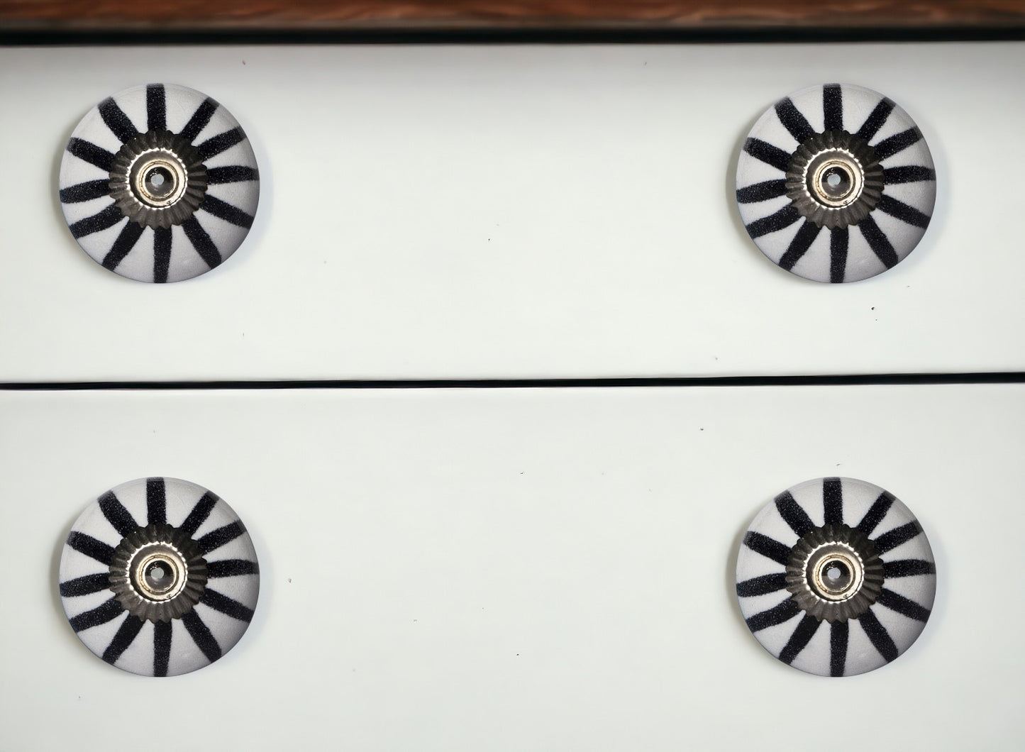 Set of Eight Black And White Ceramic And Metal Drawer Pull Knobs-0