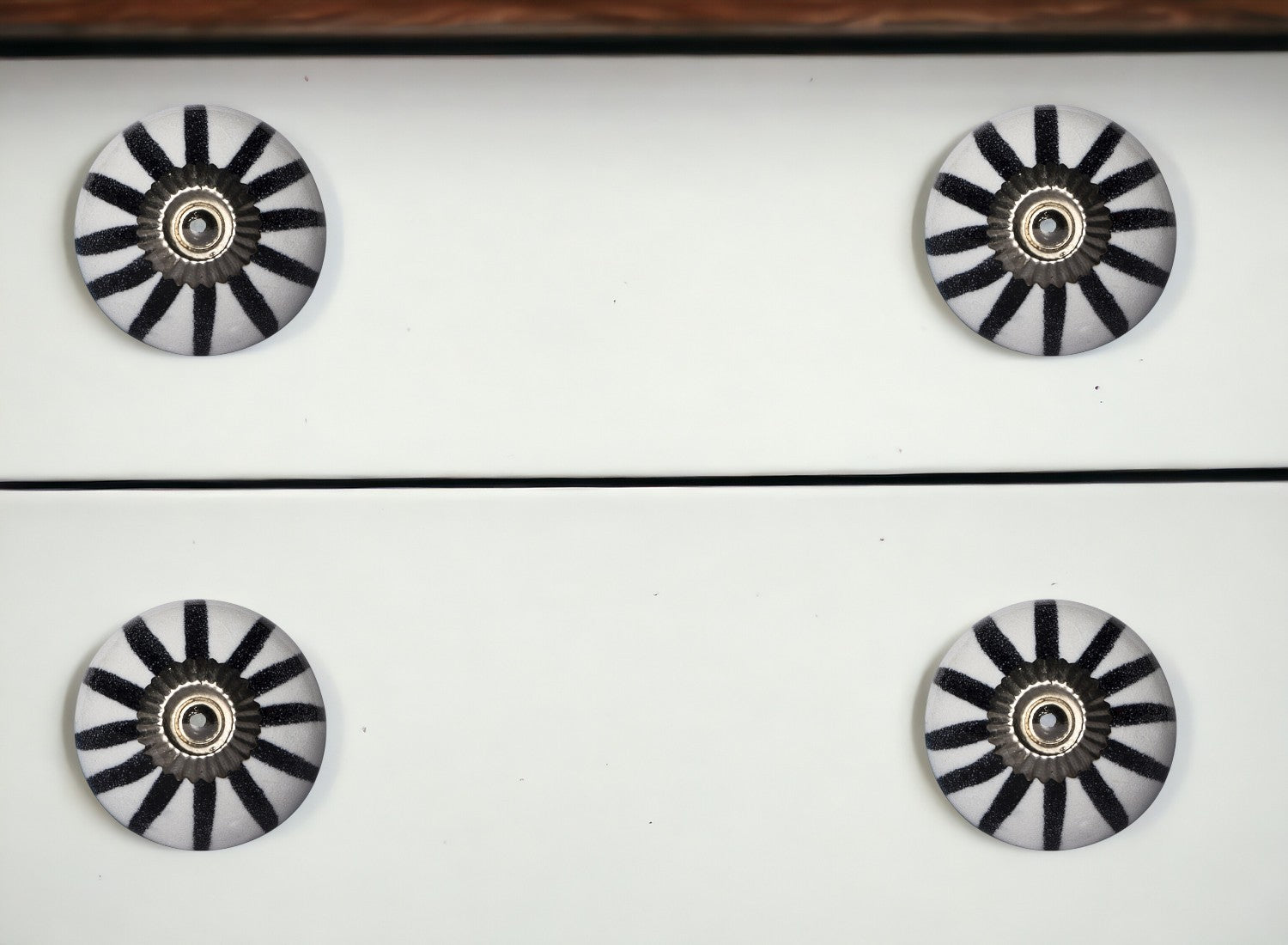 Set of Eight Black And White Ceramic And Metal Drawer Pull Knobs-0