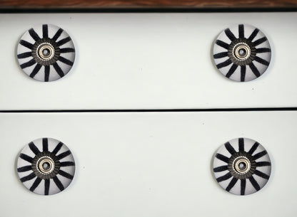 Set of Eight Black And White Ceramic And Metal Drawer Pull Knobs-0