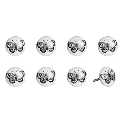 Set of Eight Black And White Ceramic And Metal Drawer Pull Knobs-1