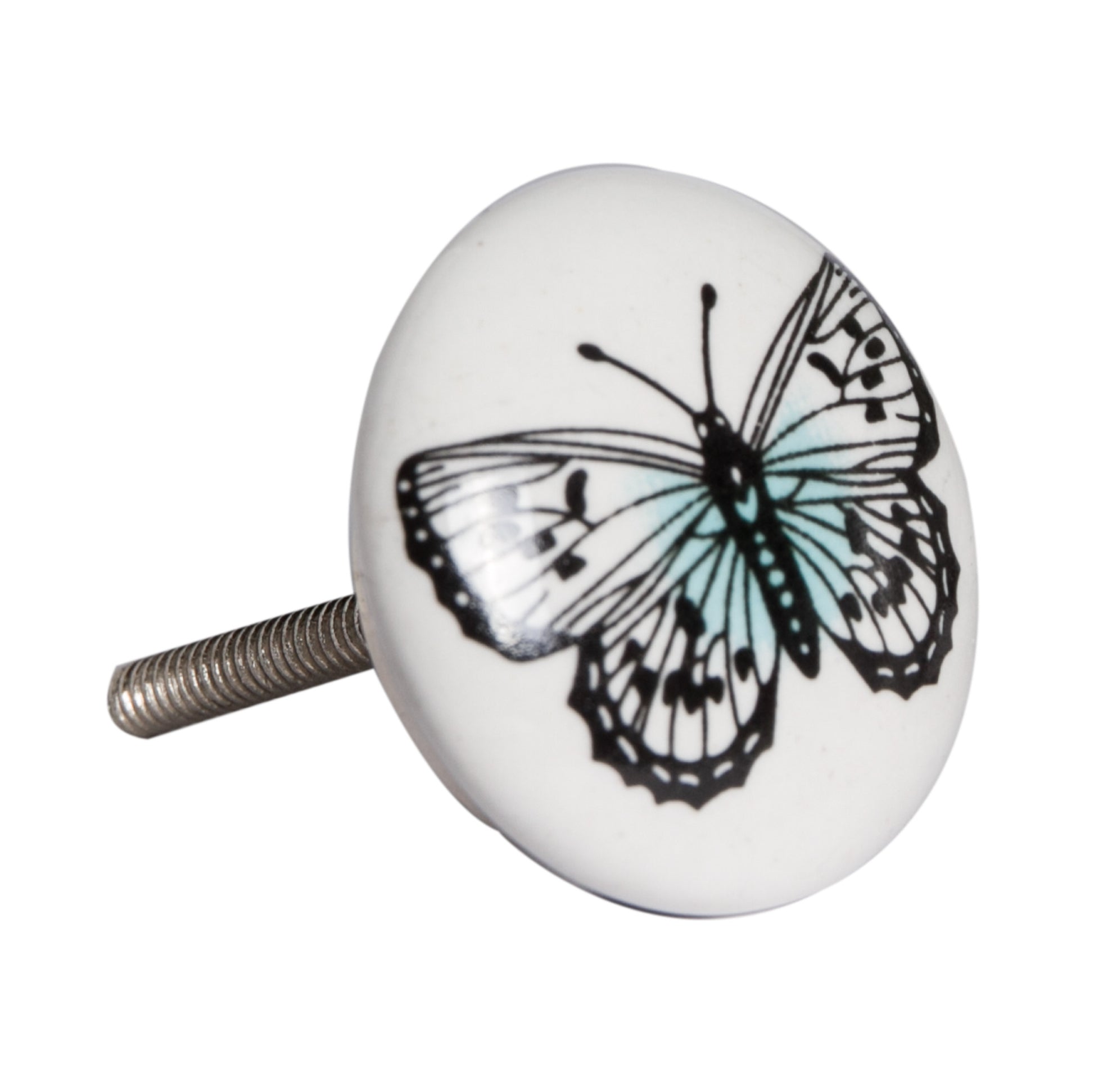 Set of Eight Black And White Ceramic And Metal Drawer Pull Knobs-3