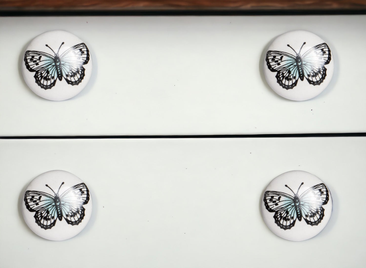 Set of Eight Black And White Ceramic And Metal Drawer Pull Knobs-0
