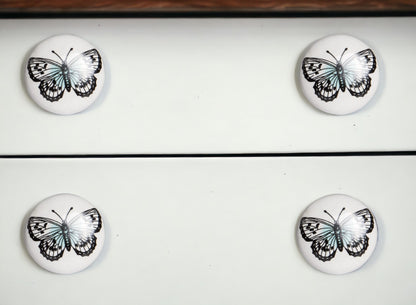 Set of Eight Black And White Ceramic And Metal Drawer Pull Knobs-0