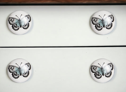 Set of Eight Black And White Ceramic And Metal Drawer Pull Knobs-0