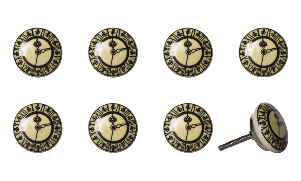 Set of Eight Black And Off White Ceramic And Metal Drawer Pull Knobs-1