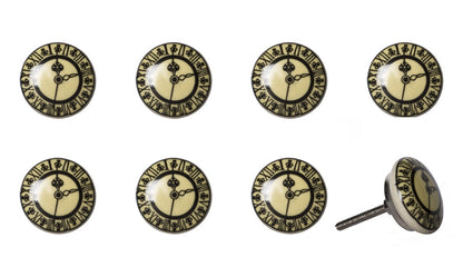 Set of Eight Black And Off White Ceramic And Metal Drawer Pull Knobs-1