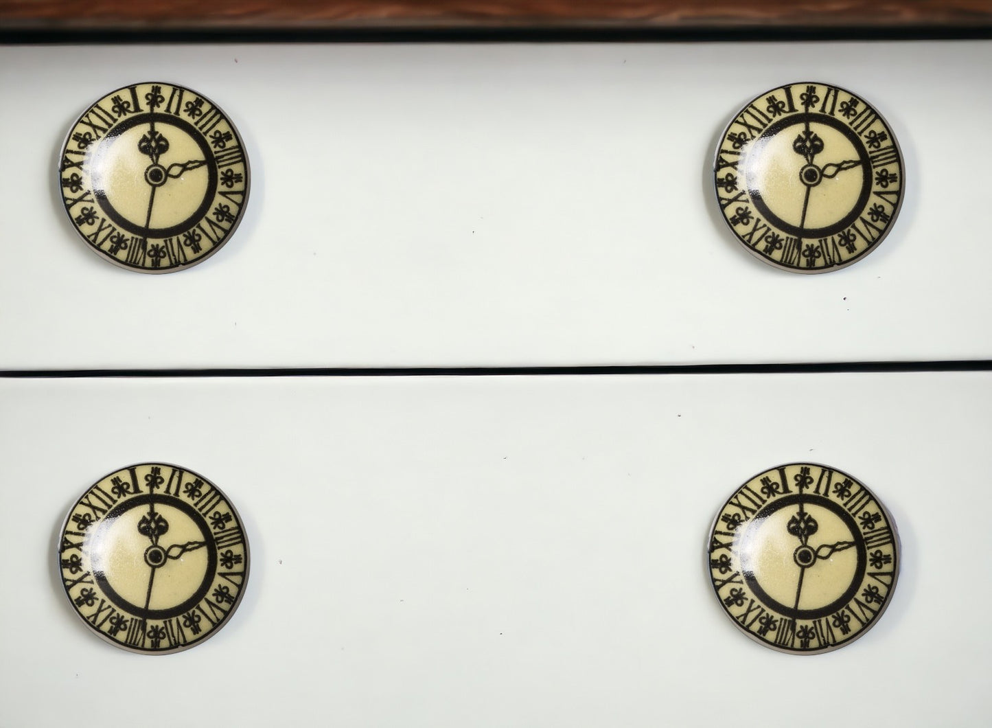 Set of Eight Black And Off White Ceramic And Metal Drawer Pull Knobs-0