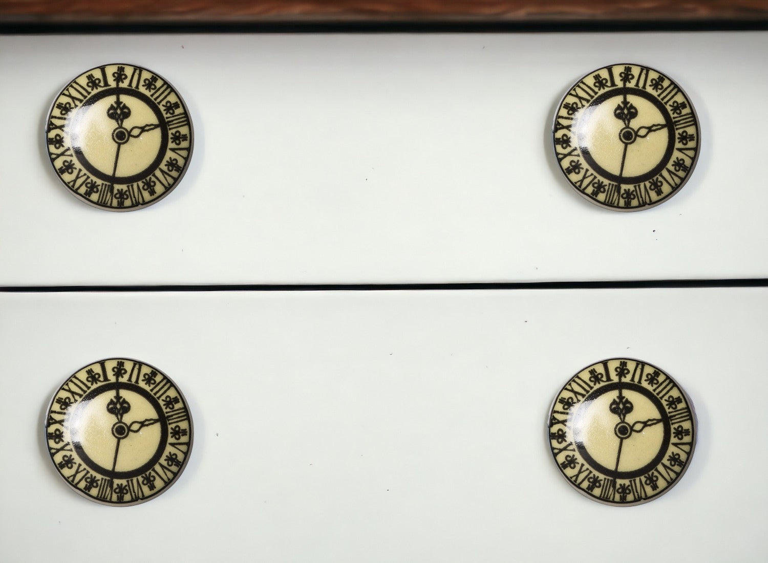 Set of Eight Black And Off White Ceramic And Metal Drawer Pull Knobs-0