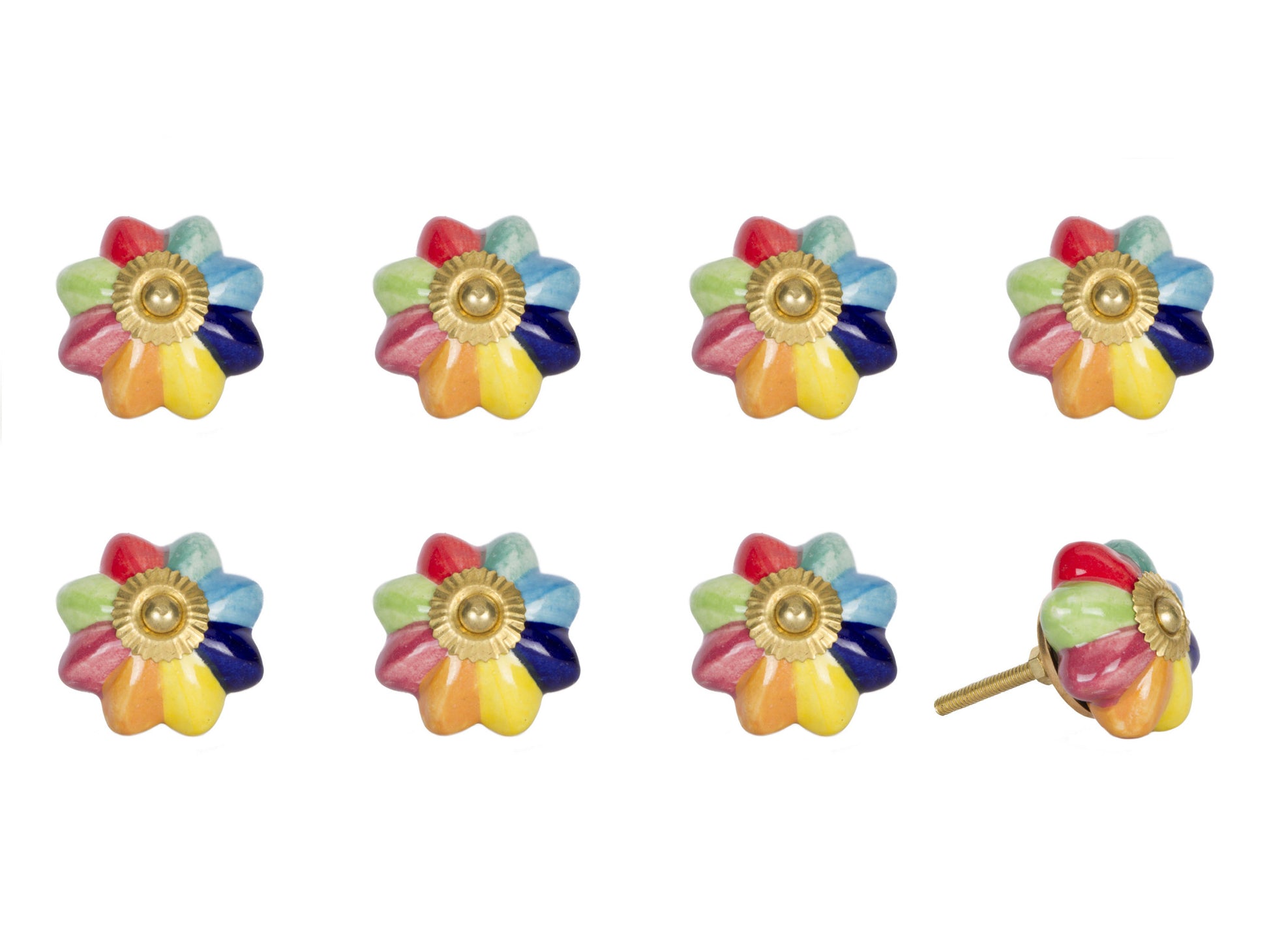 Set of Eight Blue And Green Ceramic And Metal Drawer Pull Knobs-1