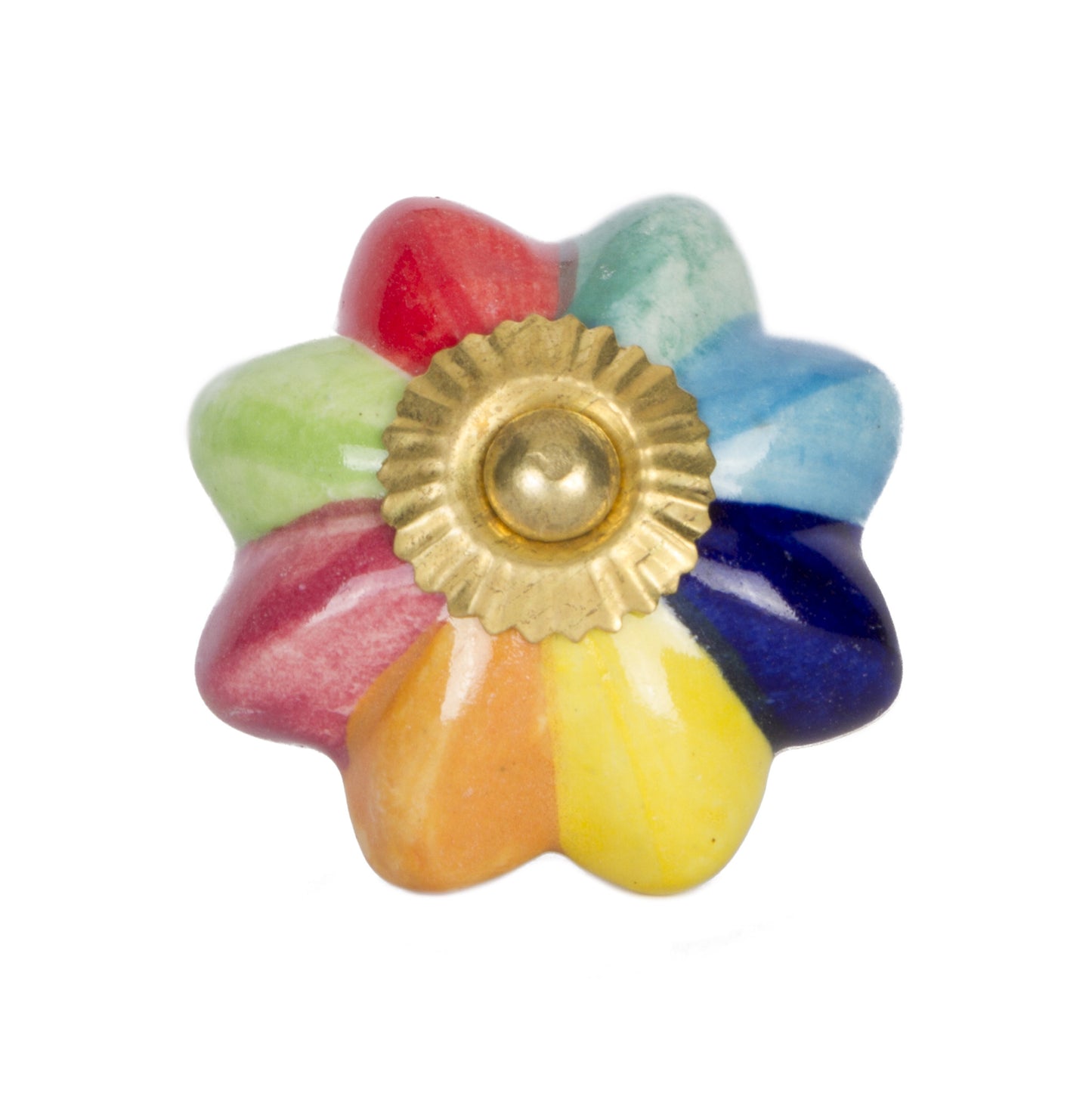 Set of Eight Blue And Green Ceramic And Metal Drawer Pull Knobs-2
