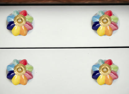 Set of Eight Blue And Green Ceramic And Metal Drawer Pull Knobs-0