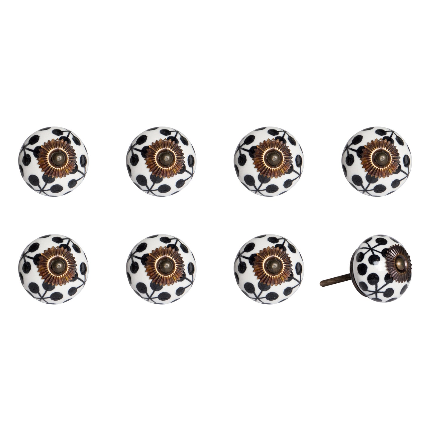 Set of Eight Black And White Ceramic And Metal Drawer Pull Knobs-1