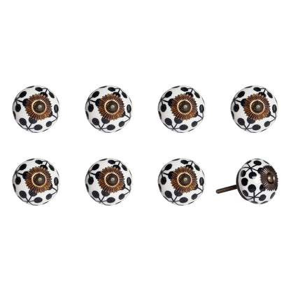 Set of Eight Black And White Ceramic And Metal Drawer Pull Knobs-1
