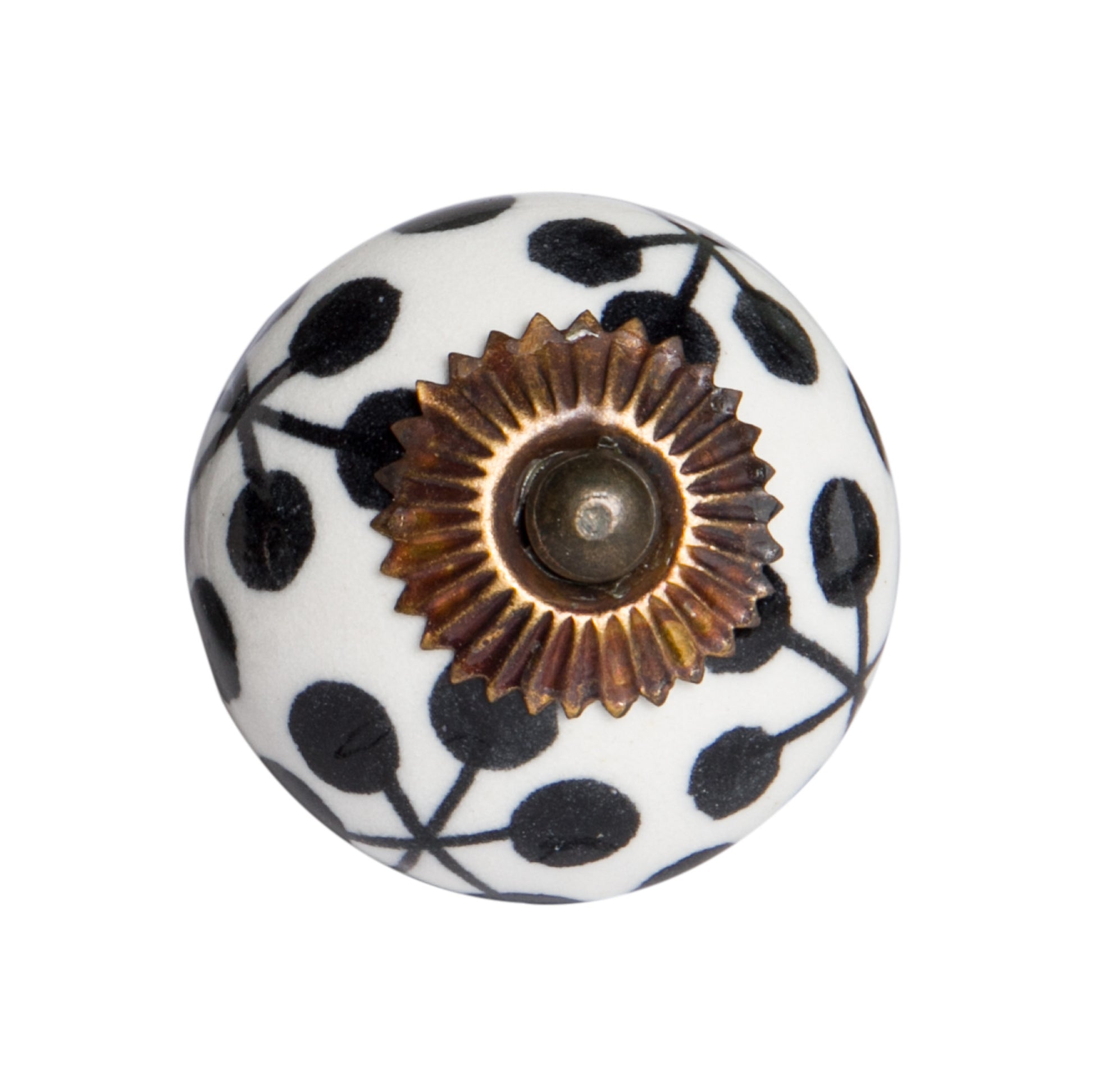 Set of Eight Black And White Ceramic And Metal Drawer Pull Knobs-2