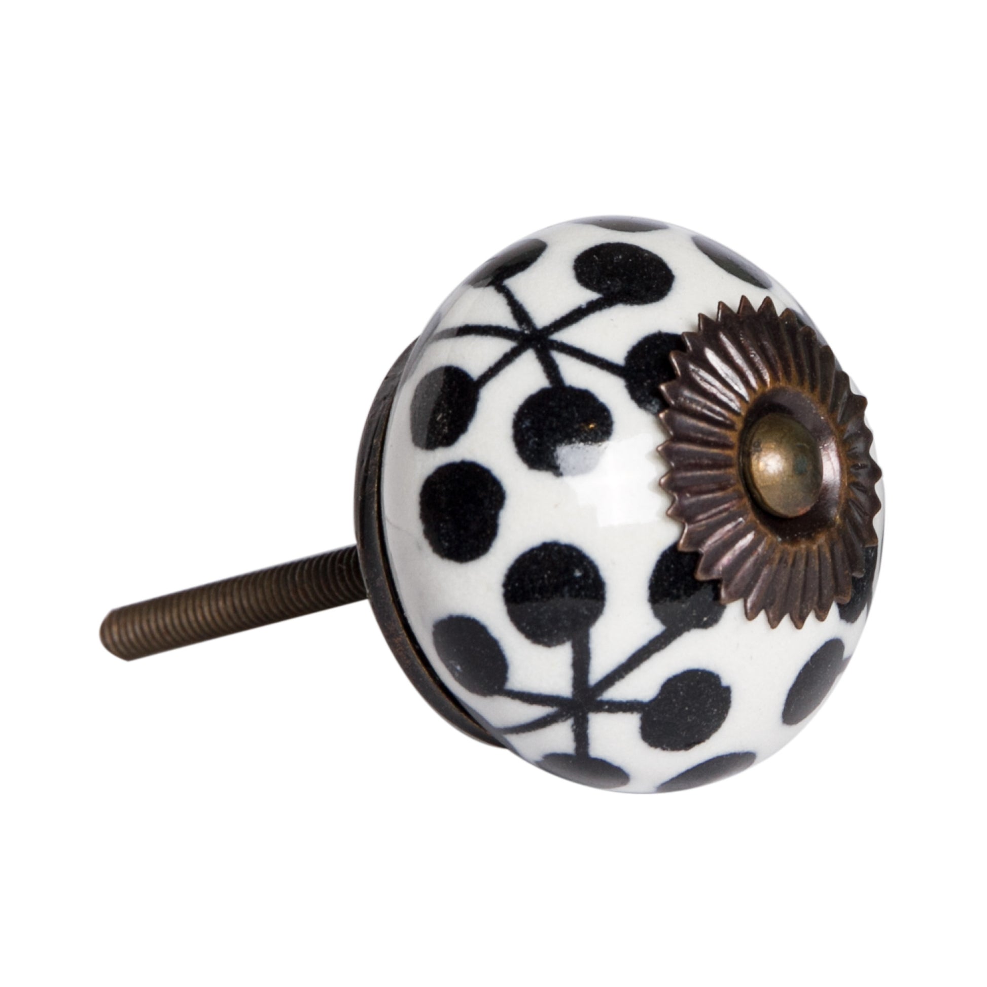 Set of Eight Black And White Ceramic And Metal Drawer Pull Knobs-3
