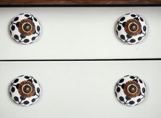 Set of Eight Black And White Ceramic And Metal Drawer Pull Knobs-0