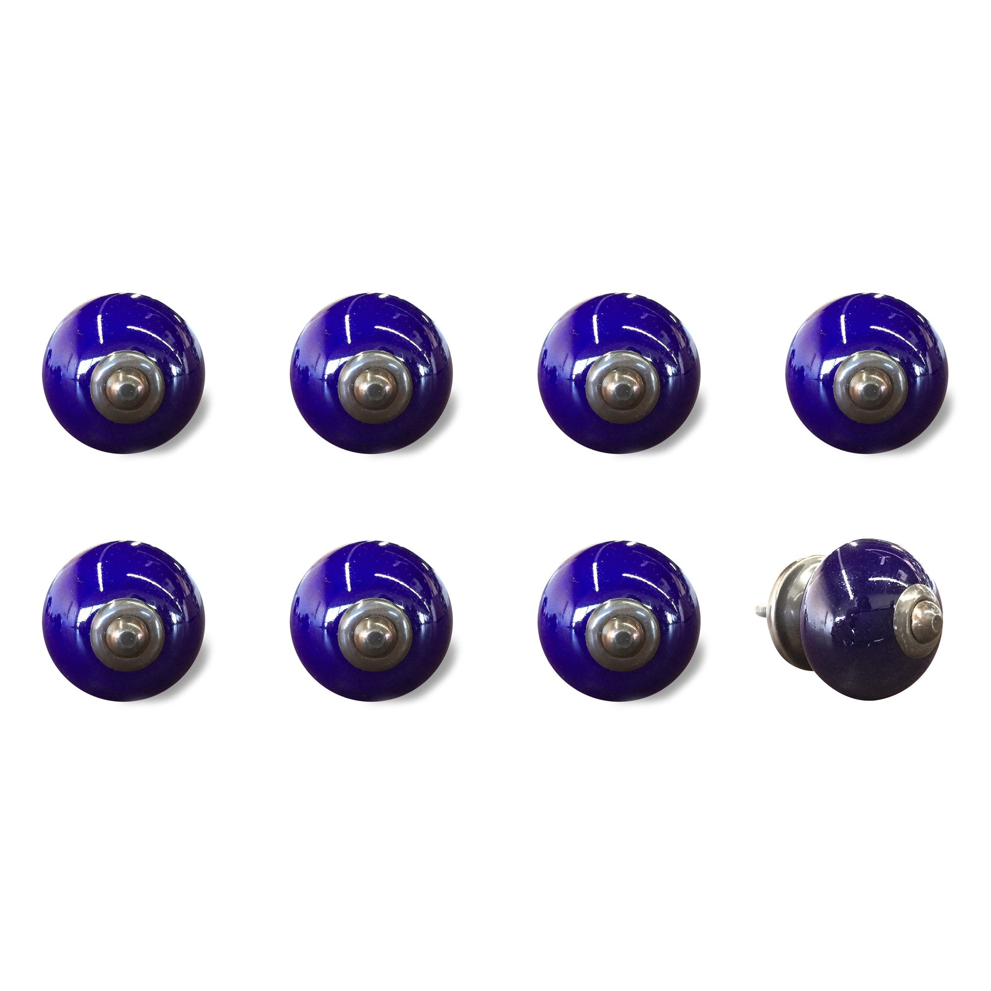 Set of Eight Purple And Gray Ceramic And Metal Drawer Pull Knobs-1