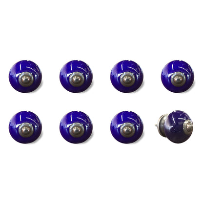 Set of Eight Purple And Gray Ceramic And Metal Drawer Pull Knobs-1