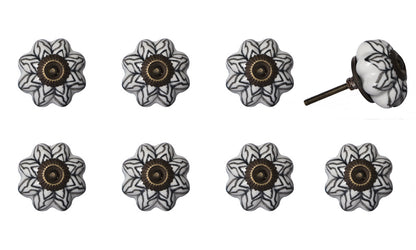 Set of Eight Black And White Ceramic And Metal Drawer Pull Knobs-1