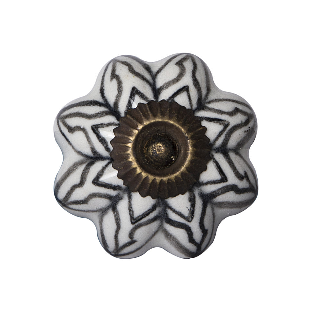 Set of Eight Black And White Ceramic And Metal Drawer Pull Knobs-2