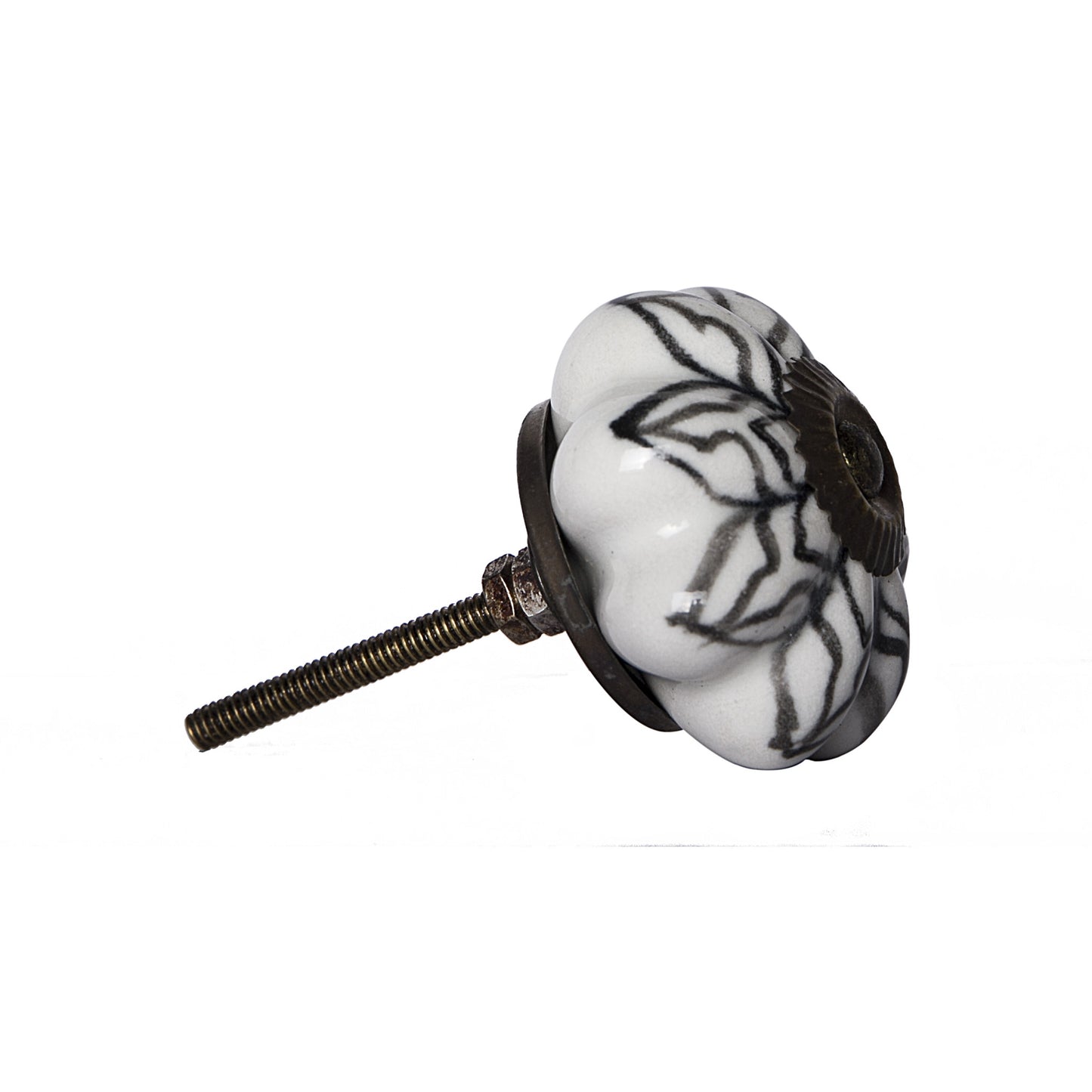 Set of Eight Black And White Ceramic And Metal Drawer Pull Knobs-3