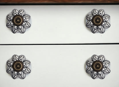 Set of Eight Black And White Ceramic And Metal Drawer Pull Knobs-0