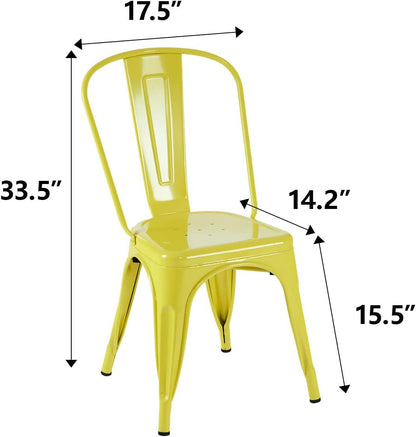 Metal Dining Chair Farmhouse Tolix Style for Kitchen Dining Room Café Restaurant Bistro Patio, 18 Inch, Stackable, Waterproof Indoor/Outdoor (Sets of 4) (Steel Seat, Yellow)-2