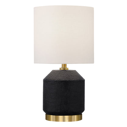 15" Black and Gold Ceramic Cylinder Table Lamp With White Drum Shade-0
