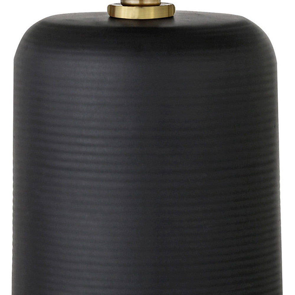 15" Black and Gold Ceramic Cylinder Table Lamp With White Drum Shade-6