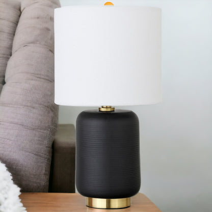 15" Black and Gold Ceramic Cylinder Table Lamp With White Drum Shade-1