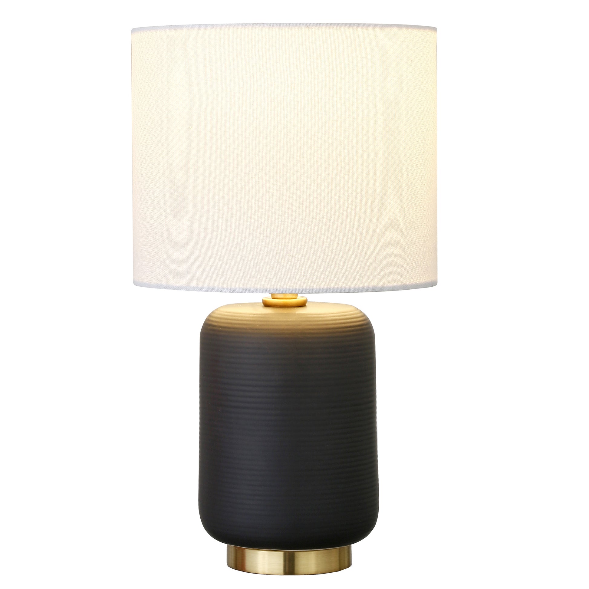 15" Black and Gold Ceramic Cylinder Table Lamp With White Drum Shade-2