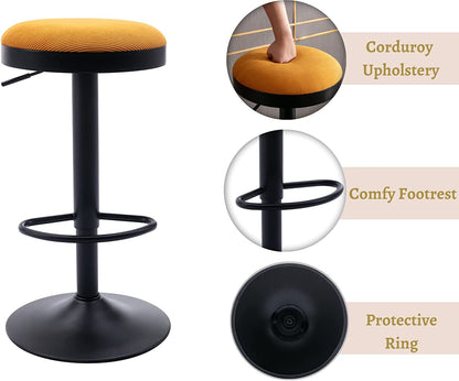 Yellow Fabric Swivel Barstools, Set of 2-3
