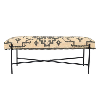 48" Cream and Black Cotton Blend Upholstered Southwest Bench-1