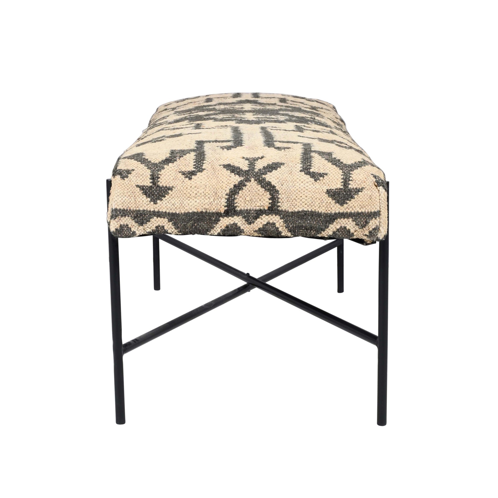 48" Cream and Black Cotton Blend Upholstered Southwest Bench-2