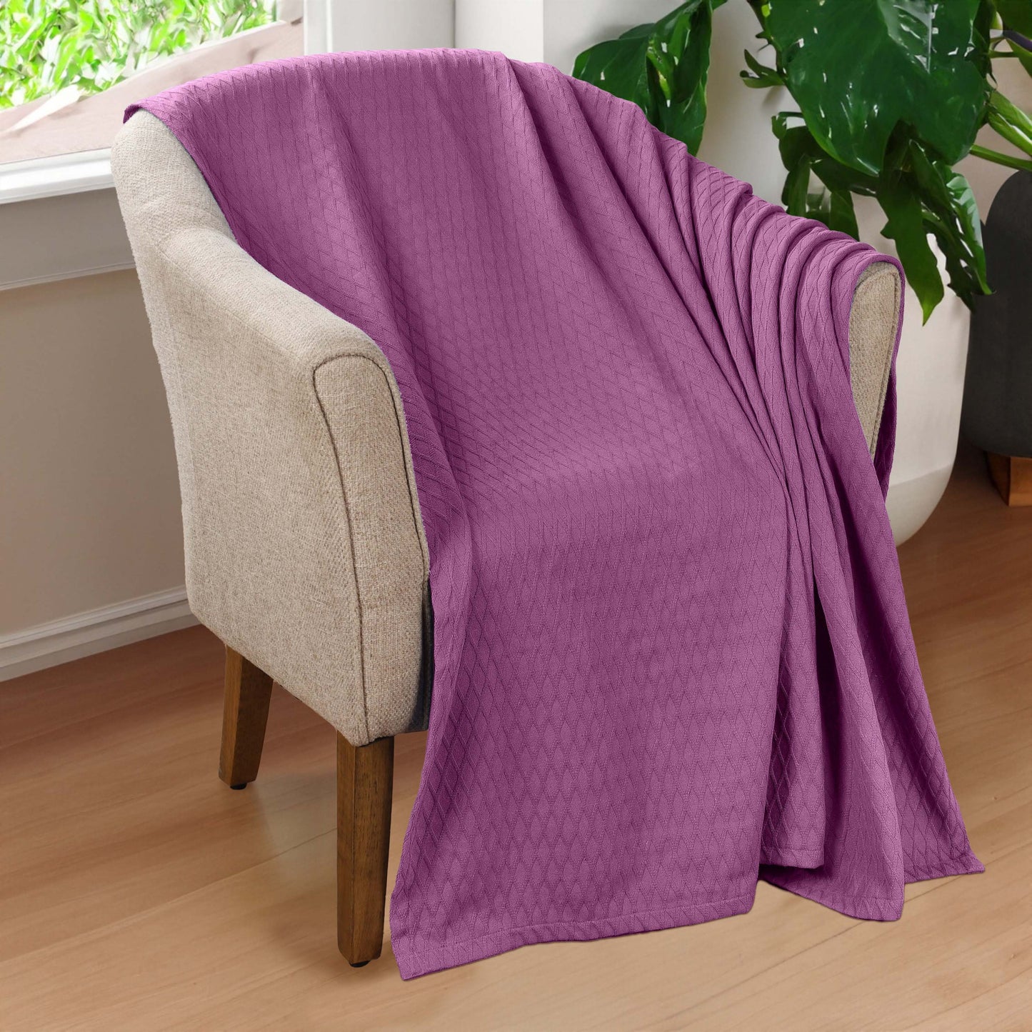King Purple Cotton Woven Geometric Blanket-5