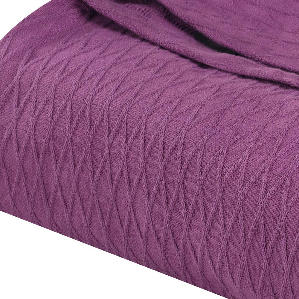 King Purple Cotton Woven Geometric Blanket-4