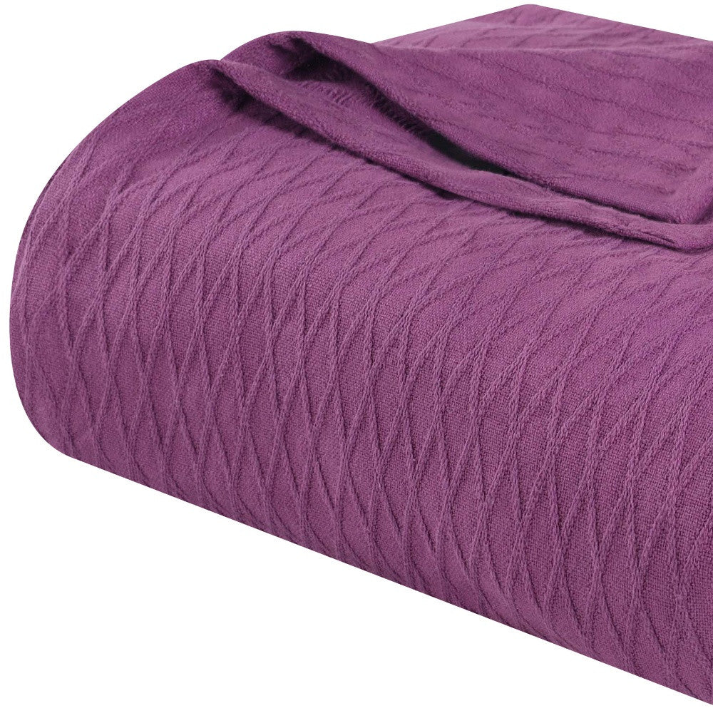 King Purple Cotton Woven Geometric Blanket-3
