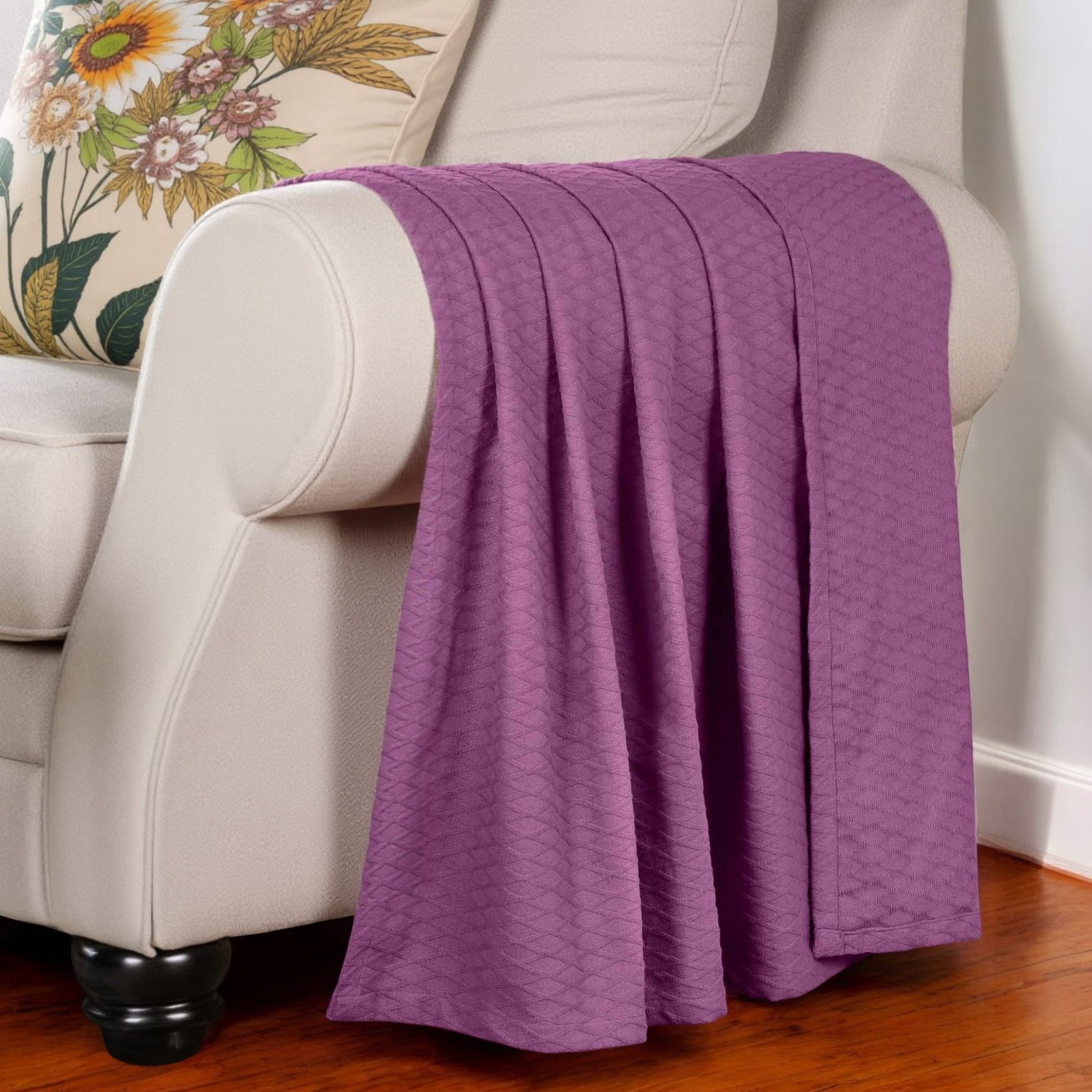 King Purple Cotton Woven Geometric Blanket-2