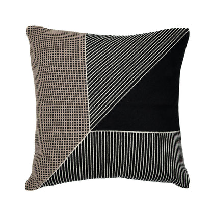 24" Black and White Geometric Cotton Throw Pillow  With Embroidery-1